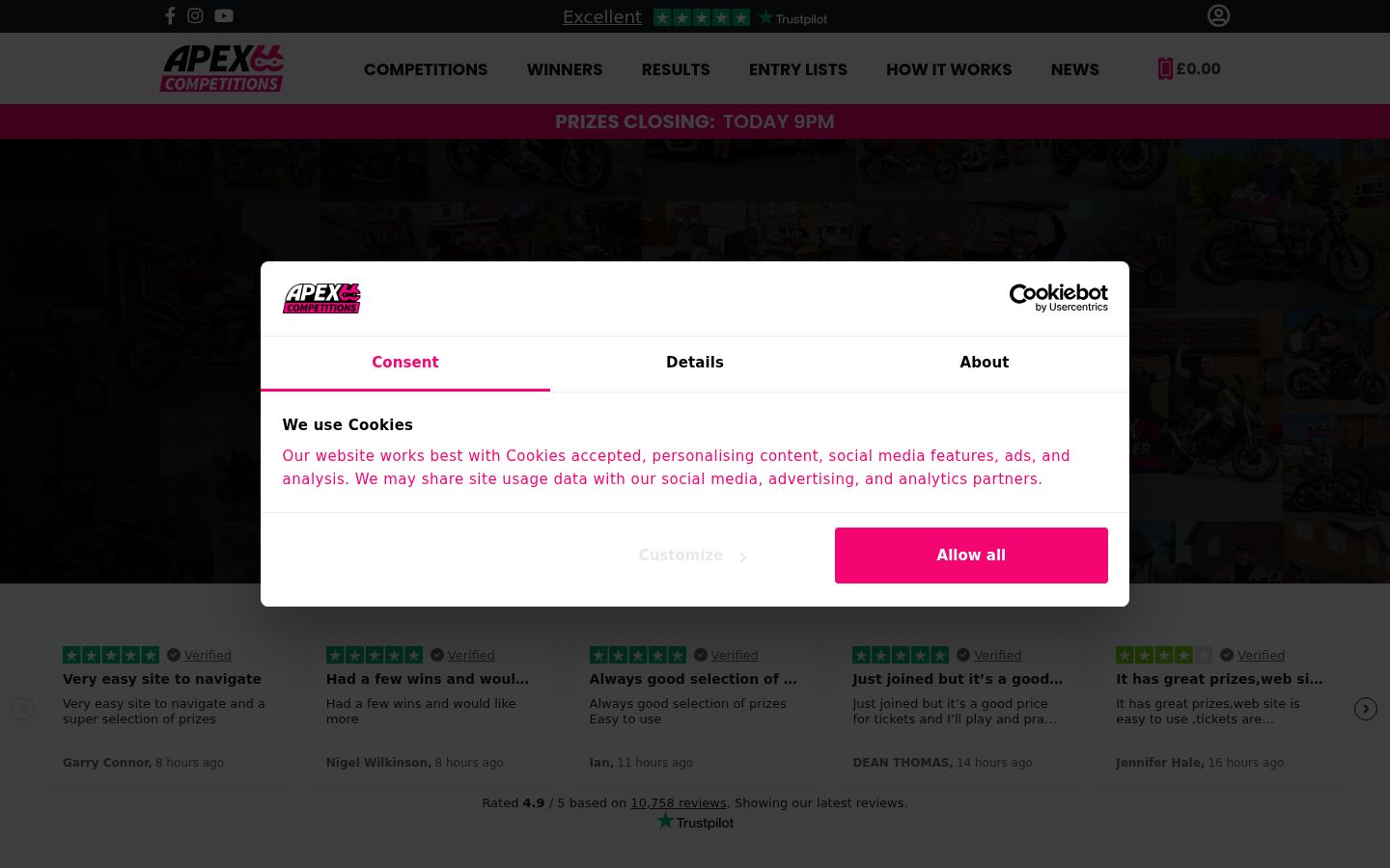 Capture d'écran de la bannière de consentement affichée avant toute interaction