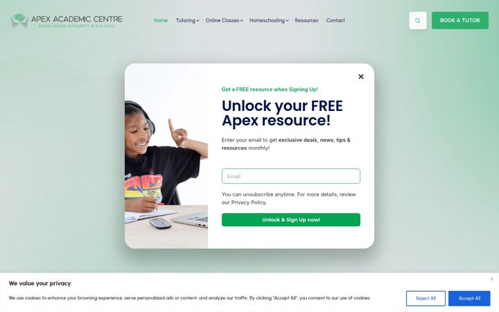 Screenshot of apexacademiccentre.co.za