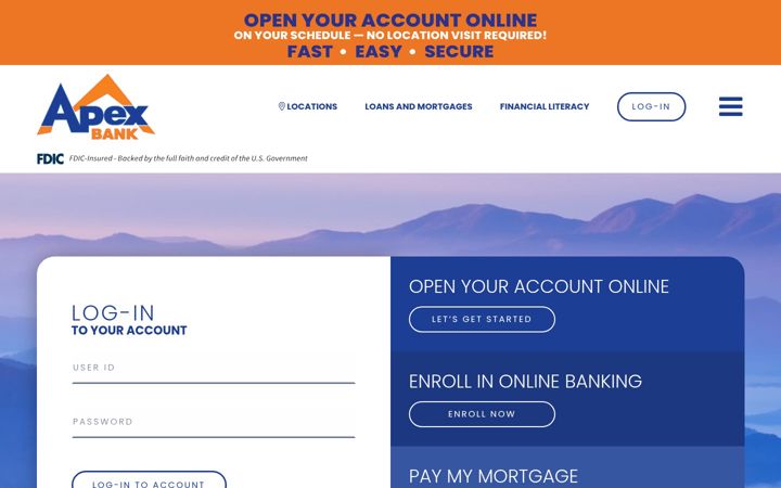 Skærmbillede af apexbank.com