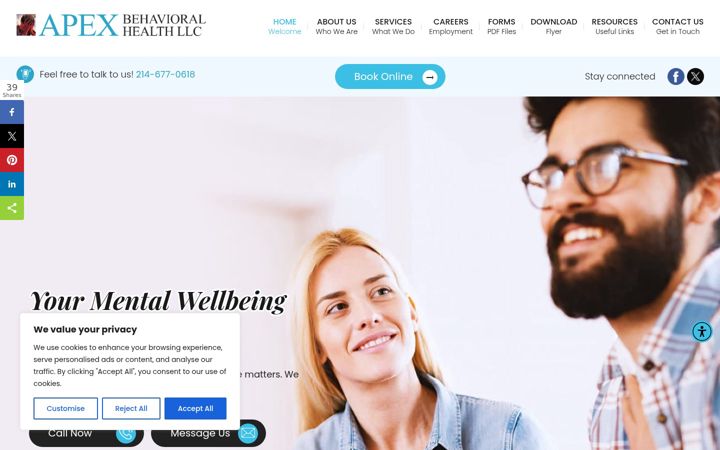 Screenshot of apexbehavioralhealthllc.net