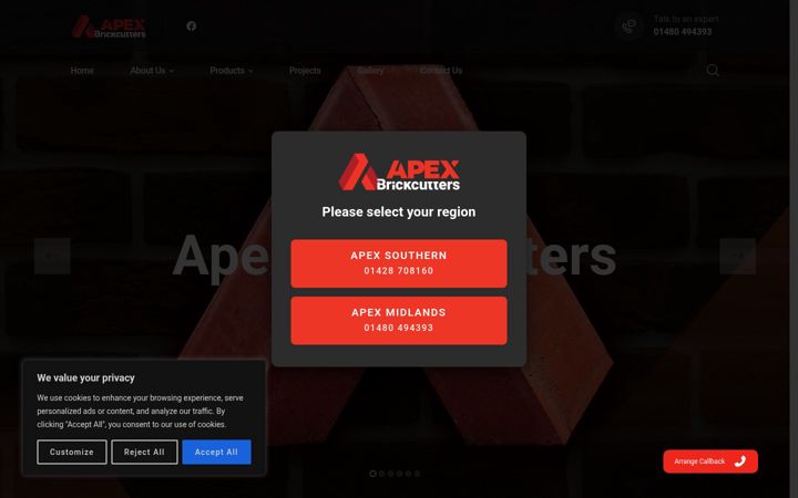 Screenshot ta' apexbrickcutters.co.uk