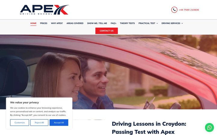 Screenshot ta' apexdrivingschool.co.uk