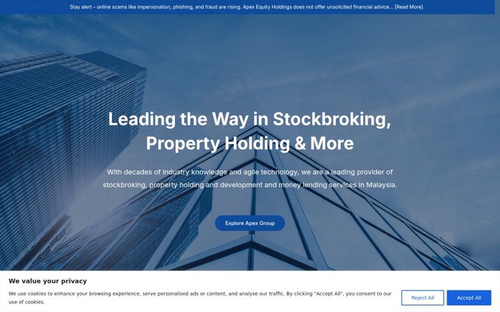 Screenshot ta' apexequity.com.my