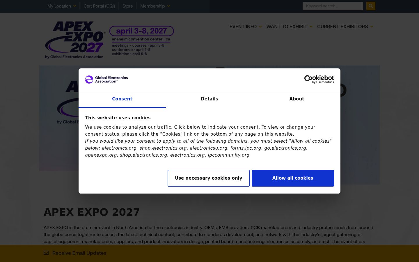 Screenshot van de toestemmingsbanner zoals getoond vóór enige interactie