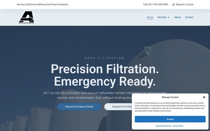 Screenshot of apexfiltrationservices.com