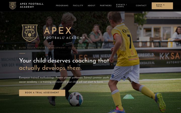 Screenshot ta' apexfootballacademy.com
