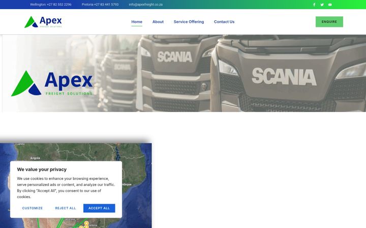 Screenshot of apexfreight.co.za