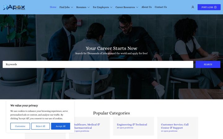 Screenshot ta' apexglobalcareer.com