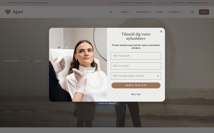 Ekrānuzņēmums no apexhealth-klinik.dk