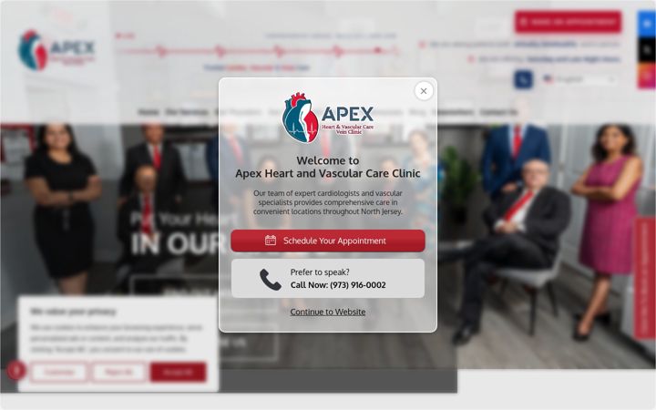 Screenshot of apexheartandvascular.com