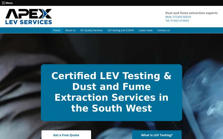 Ekrānuzņēmums no apexlevservices.co.uk