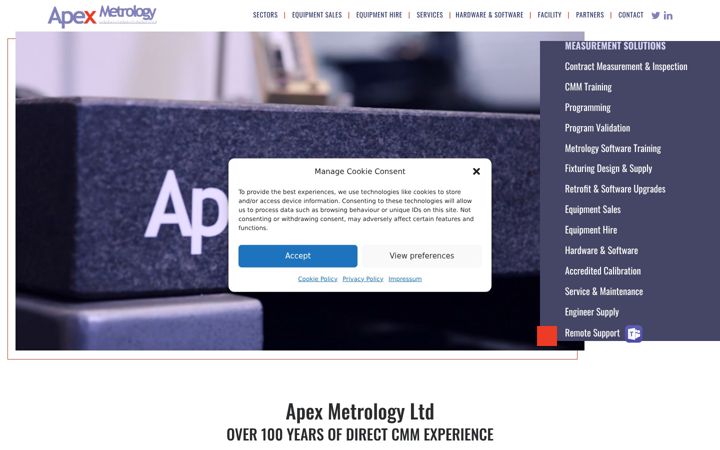 Screenshot of apexmetrology.com