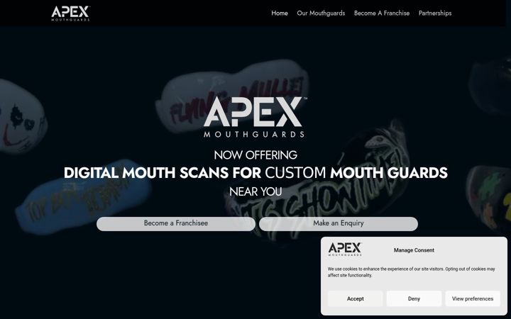 Screenshot ta' apexmouthguards.co.uk