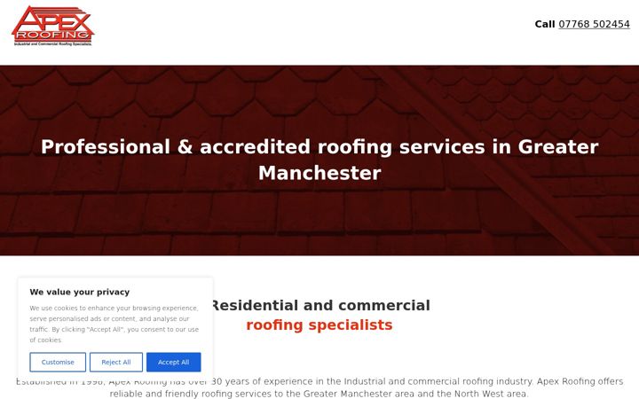 Screenshot of apexroofingnorthwest.co.uk
