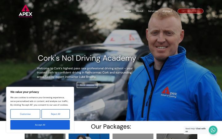 Screenshot ta' apexschoolofmotoring.ie