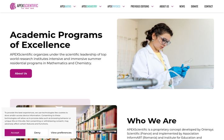 Captura de ecrã de apexscientific.org