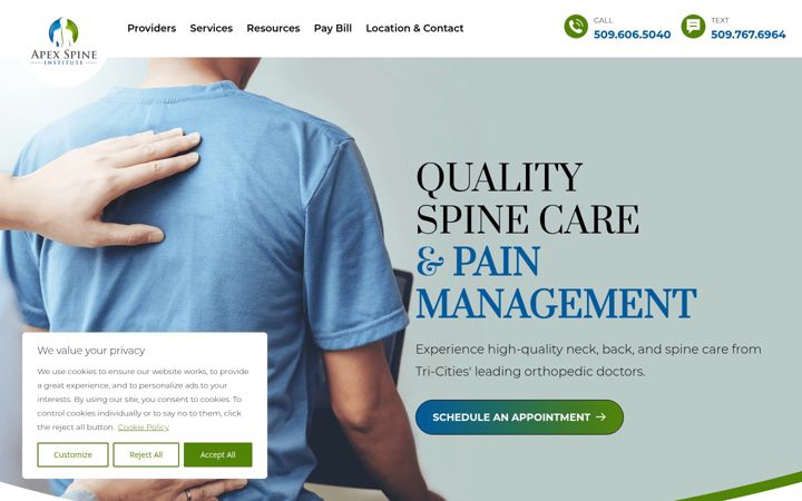 Captura de ecrã de apexspineinstitute.com