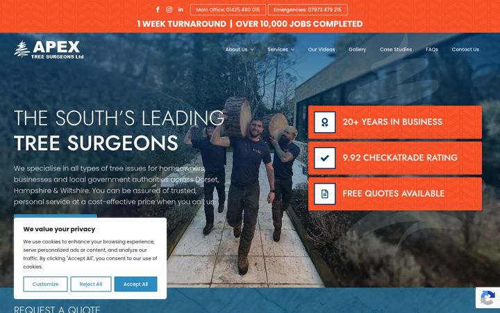 Screenshot of apextreesurgeons.uk