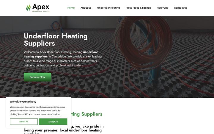 Screenshot of apexunderfloorheating.co.uk