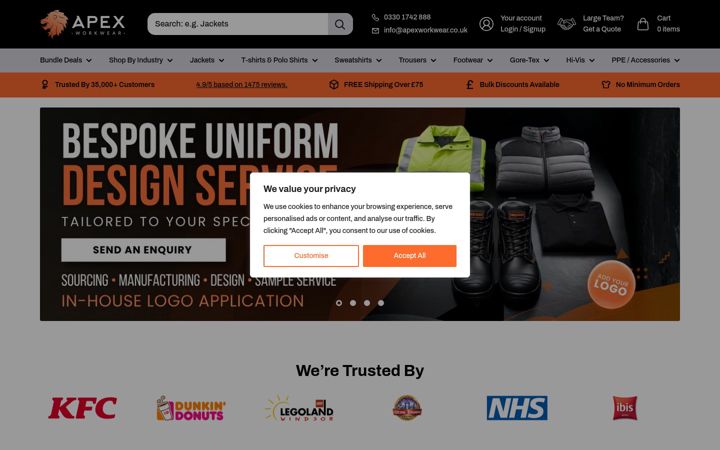 Screenshot ta' apexworkwear.co.uk
