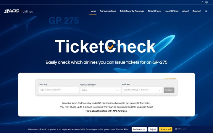 Screenshot di apg-airlines.com