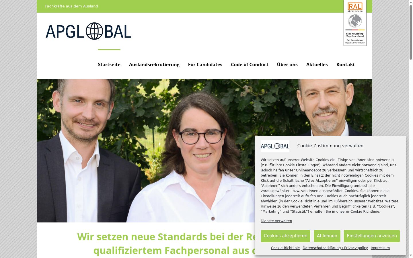 Screenshot des Einwilligungsbanners vor jeglicher Interaktion
