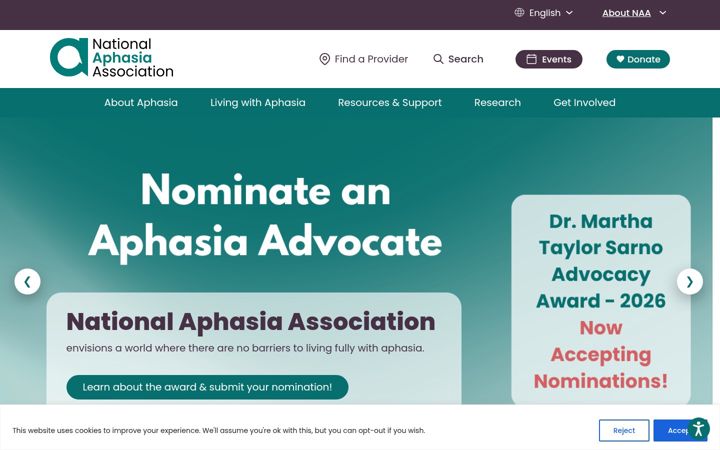 Screenshot of aphasia.org