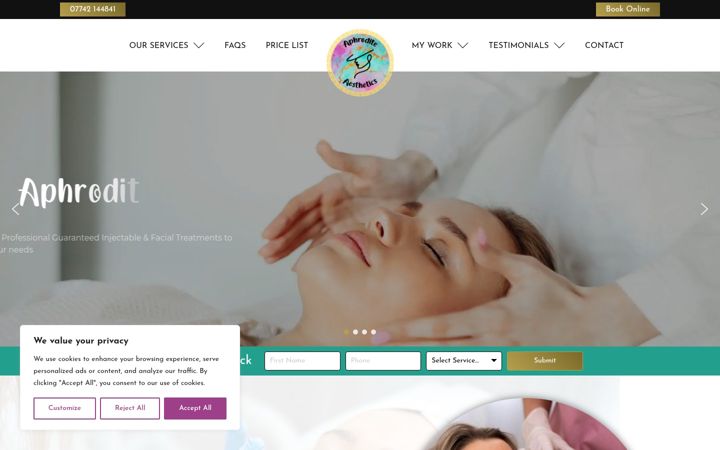 Screenshot of aphrodite-aesthetics.co.uk
