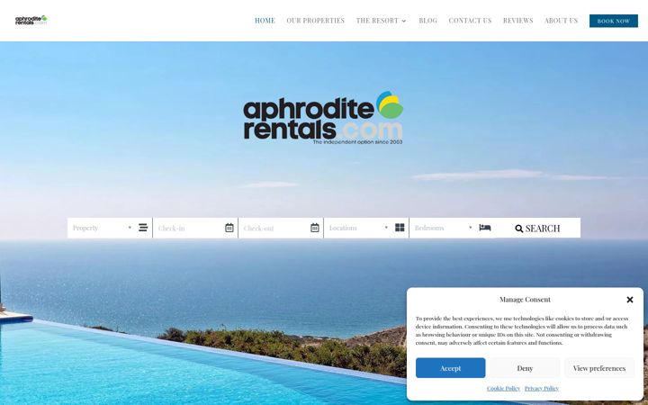 Screenshot of aphroditerentals.com