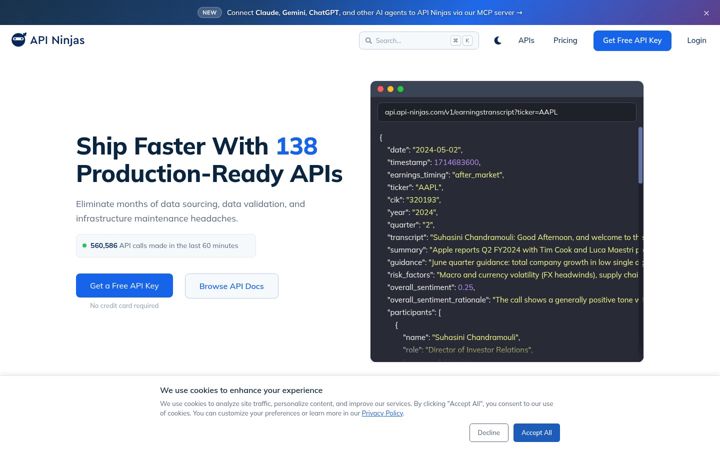 Screenshot von api-ninjas.com