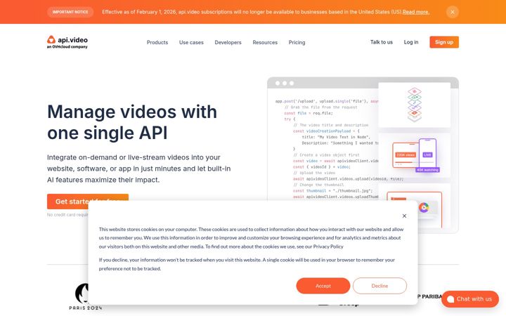Screenshot of api.video