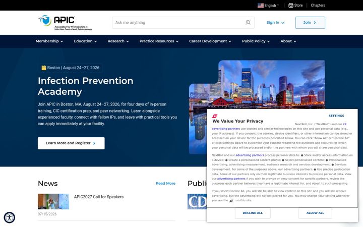 Screenshot of apic.org