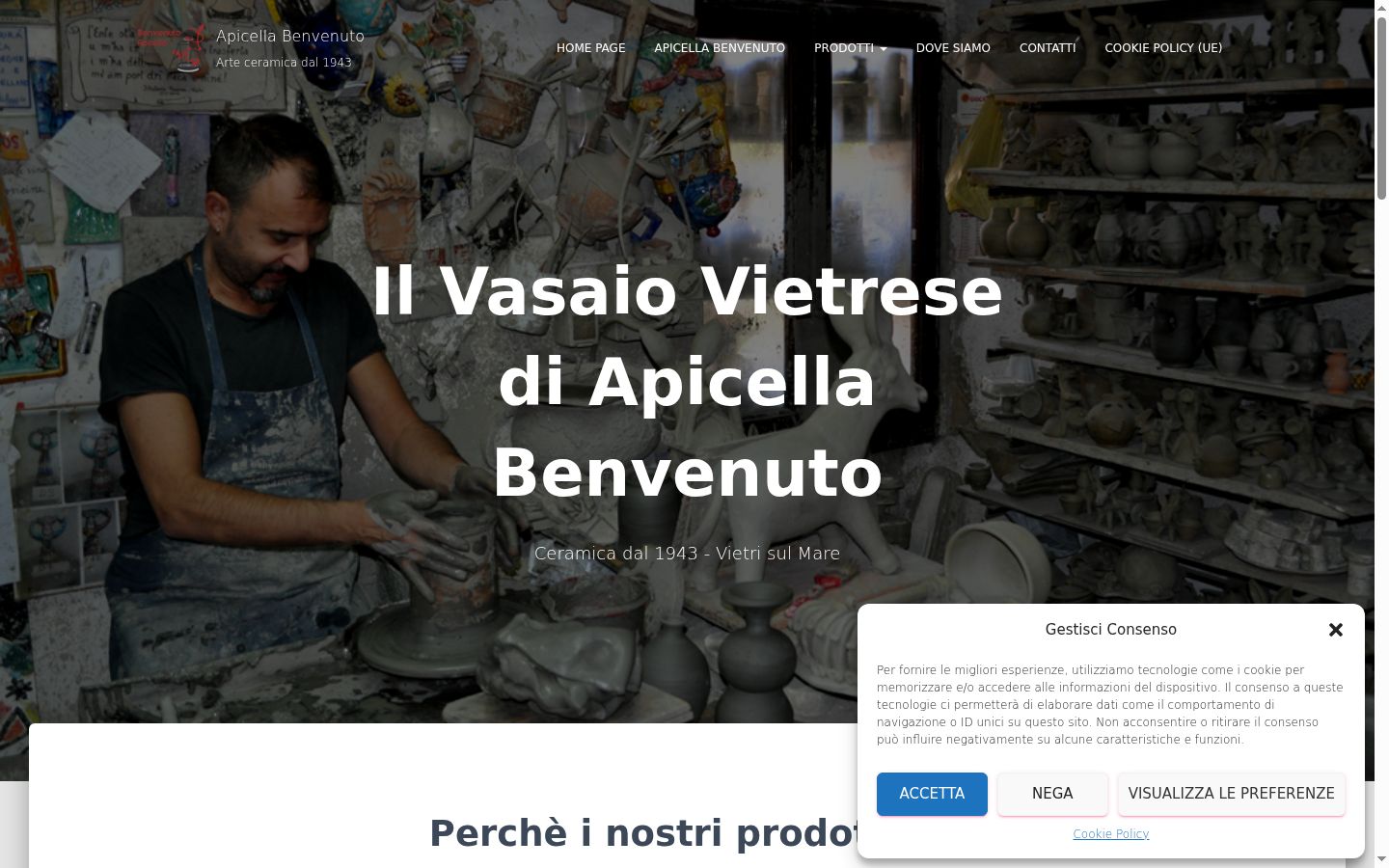Screenshot del banner di consenso mostrato prima di qualsiasi interazione