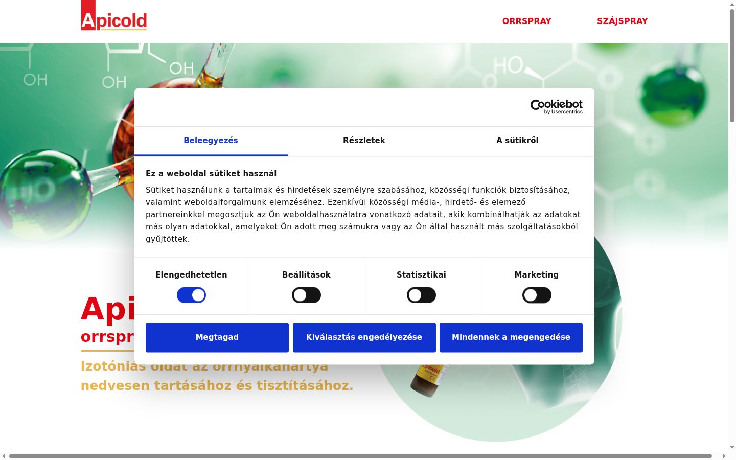 Képernyőkép a bármilyen interakció előtt megjelenő hozzájárulási bannerről