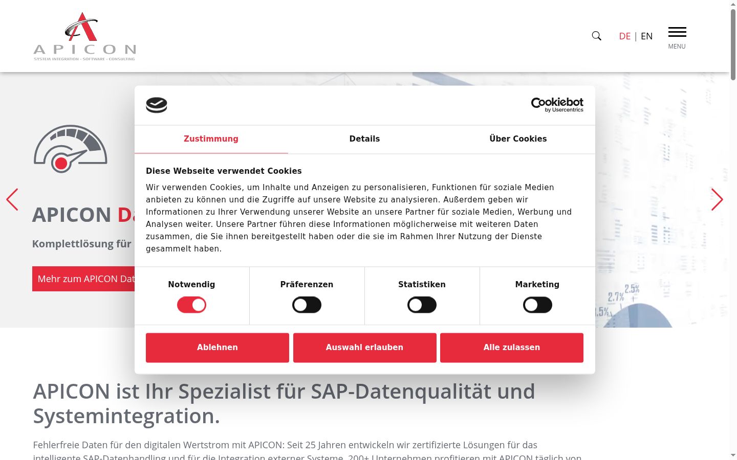 Screenshot of the consent banner shown before any interaction
