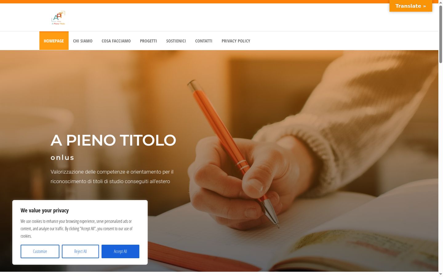 Screenshot del banner di consenso mostrato prima di qualsiasi interazione