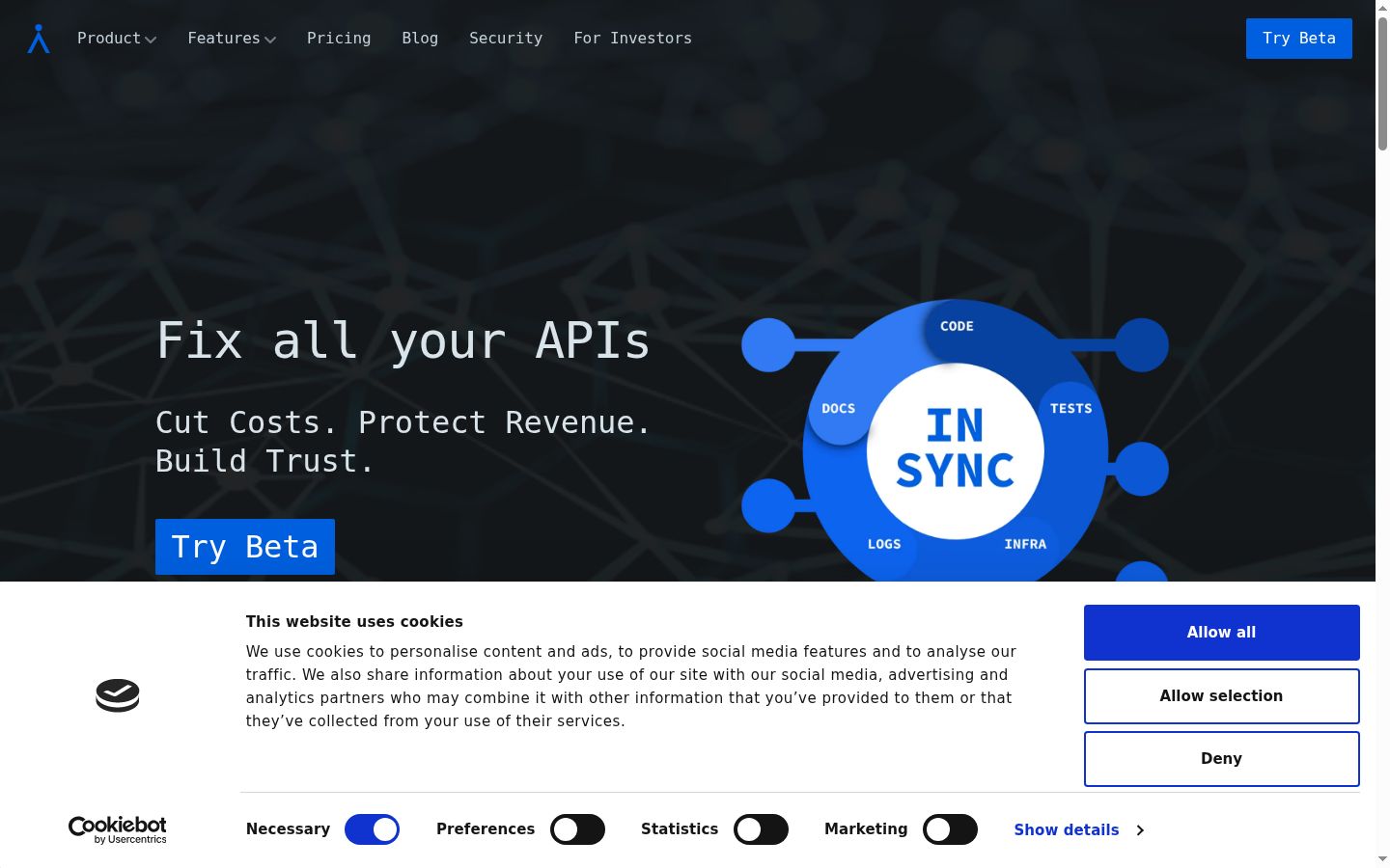 Screenshot del banner di consenso mostrato prima di qualsiasi interazione