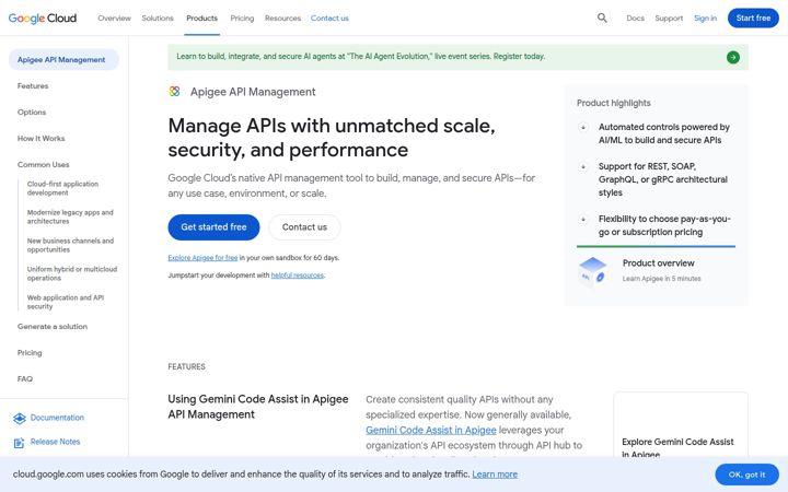 Captură de ecran a apigee.com