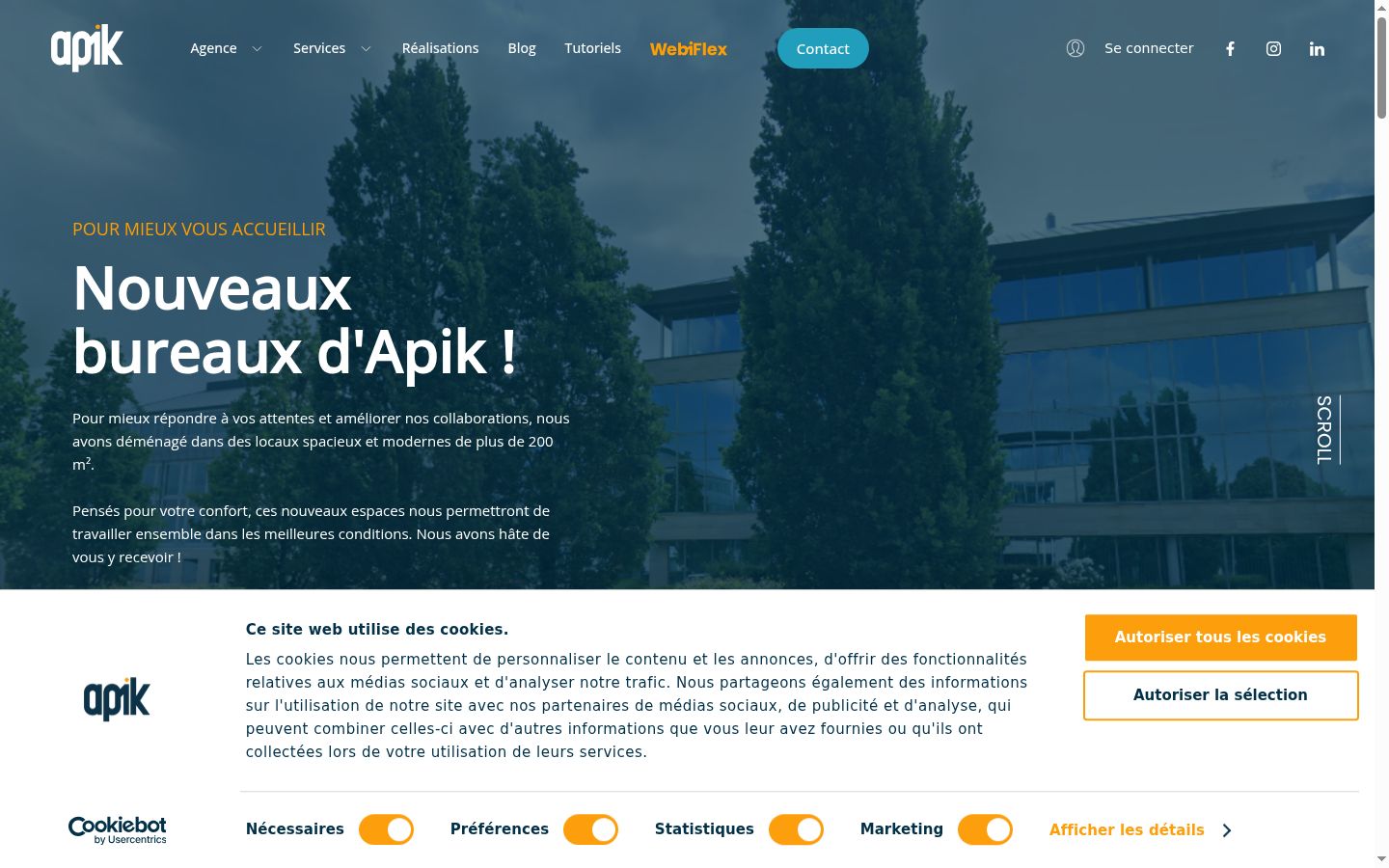 Capture d'écran de la bannière de consentement affichée avant toute interaction