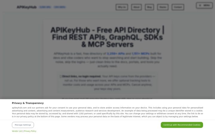 Screenshot of apikeyhub.com