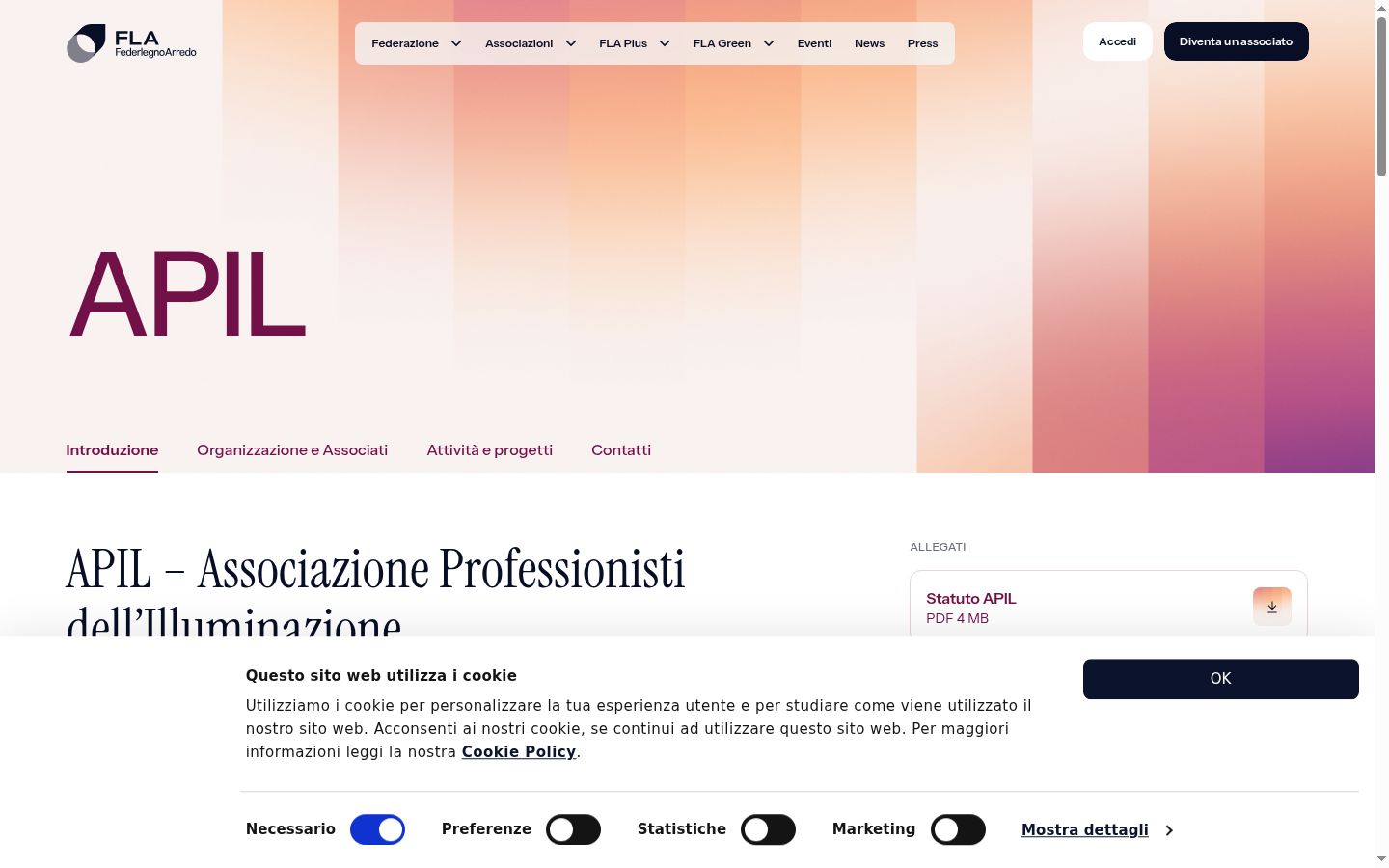 Screenshot del banner di consenso mostrato prima di qualsiasi interazione
