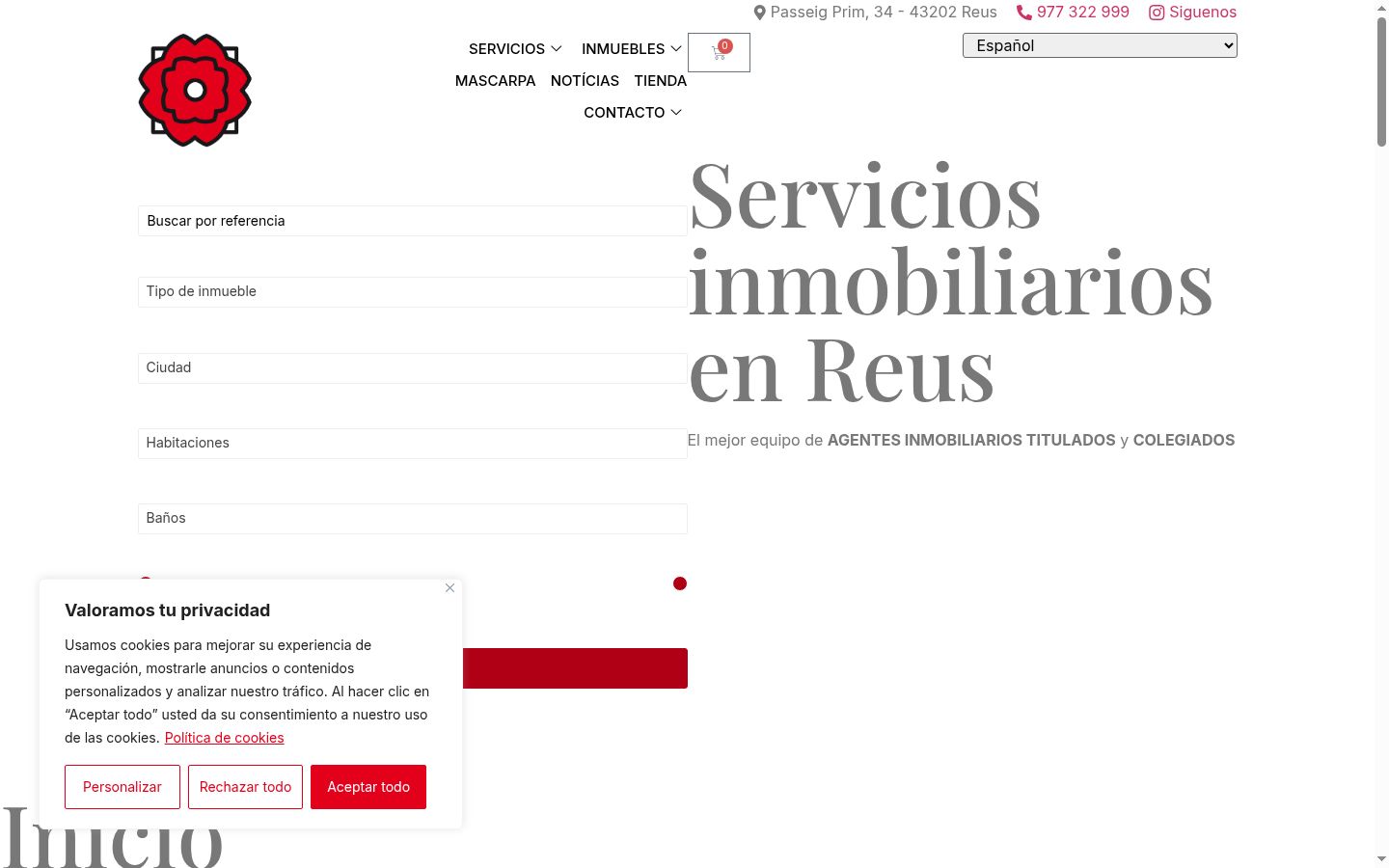 Captura de ecrã do banner de consentimento apresentado antes de qualquer interação