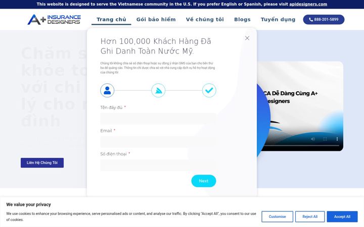 Snímek obrazovky apivietinsurance.com