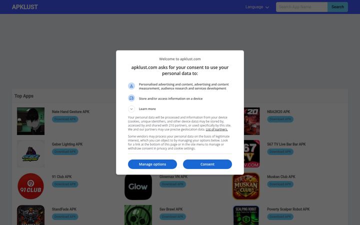 Screenshot of apklust.com