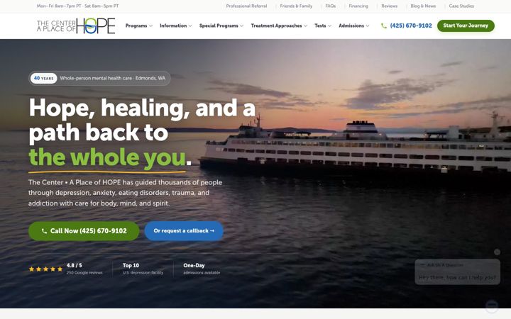 Screenshot of aplaceofhope.com
