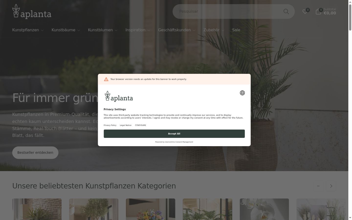 Kuvakaappaus suostumusbannerista, joka näytettiin ennen mitään vuorovaikutusta