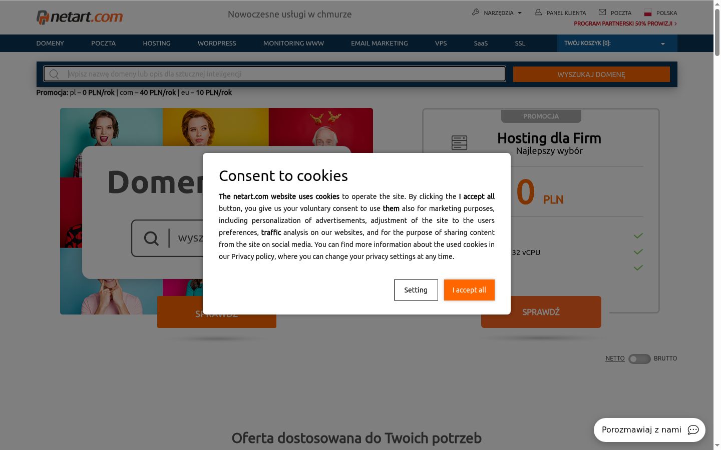 Captura de pantalla del banner de consentimiento mostrado antes de cualquier interacción