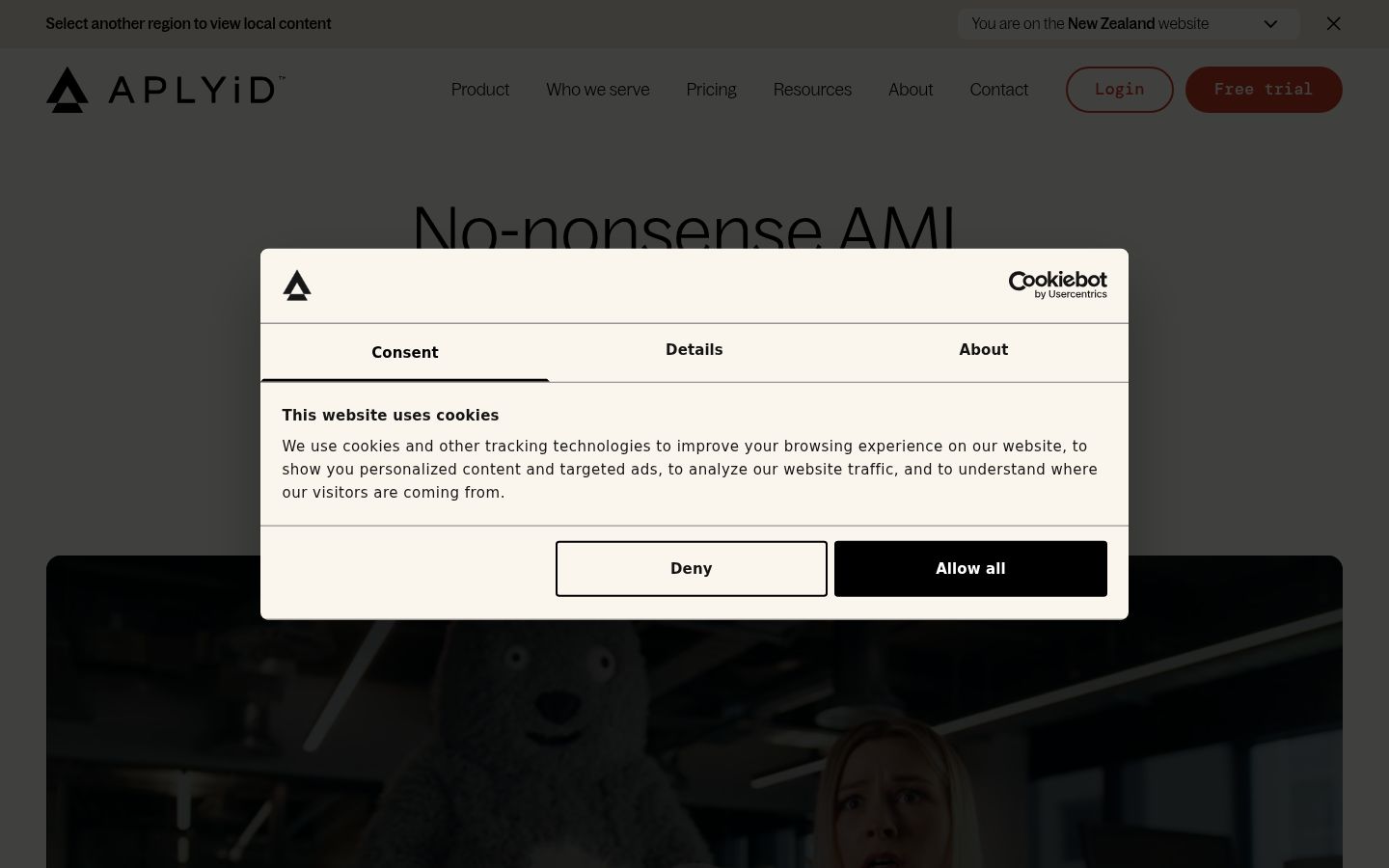 Screenshot del banner di consenso mostrato prima di qualsiasi interazione