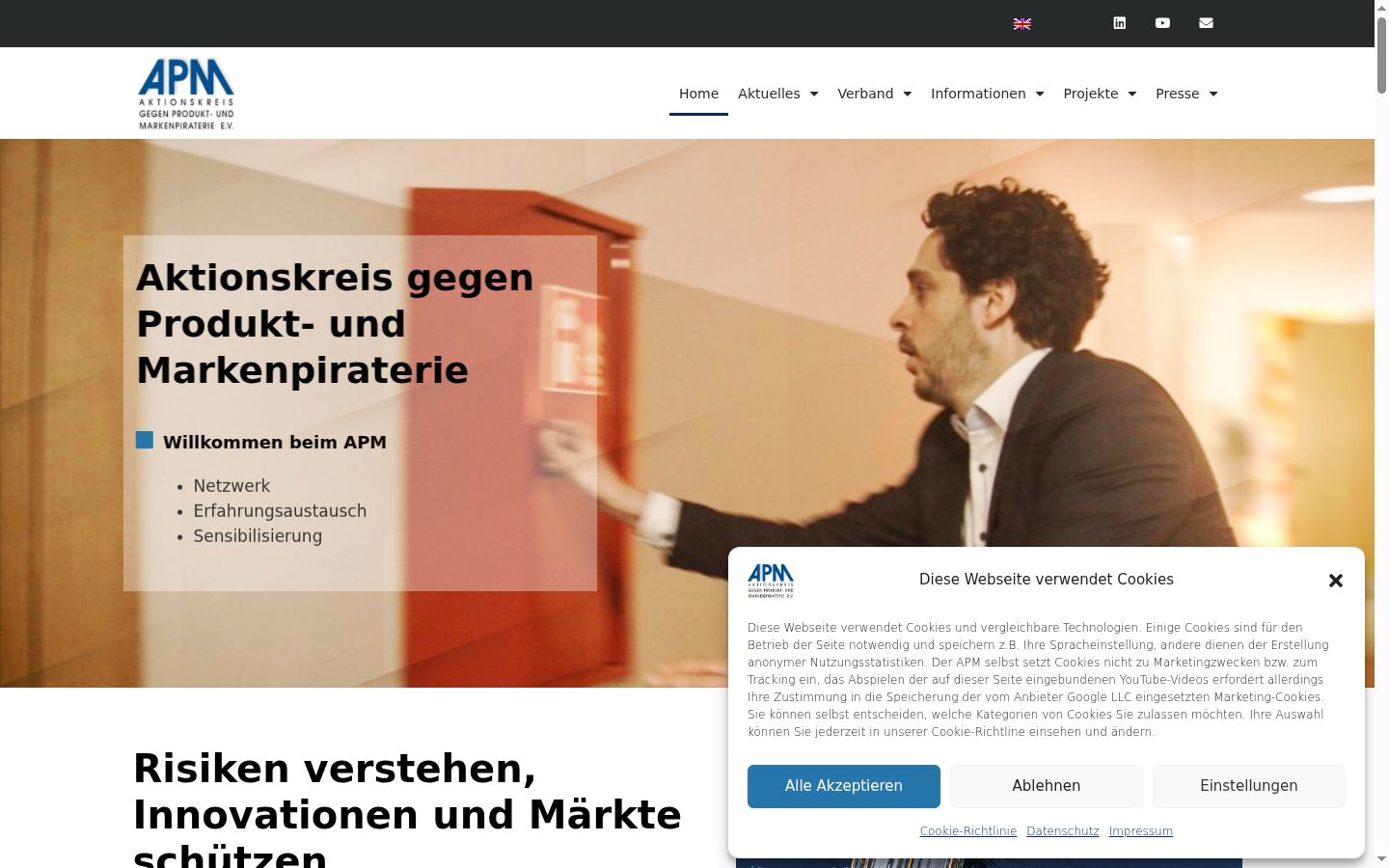 Screenshot des Einwilligungsbanners vor jeglicher Interaktion