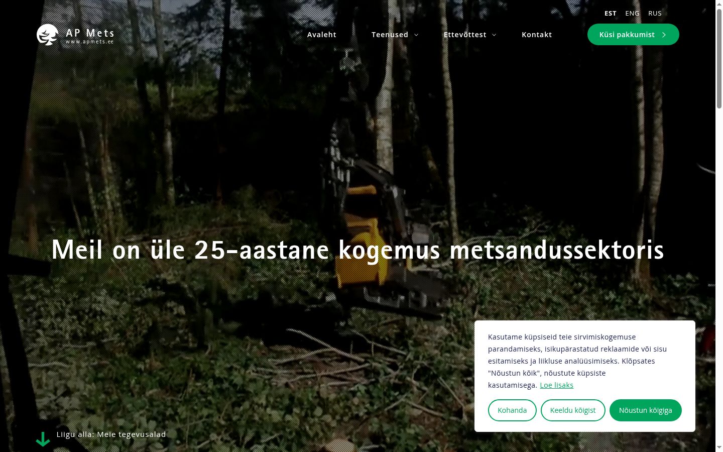 Skærmbillede af samtykkebanneret, som det blev vist før nogen interaktion